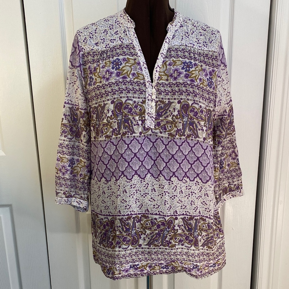 2 for $25 - 100% Cotton Tunic Devoted Luxury Apparel Purple Patterned Blouse, XL